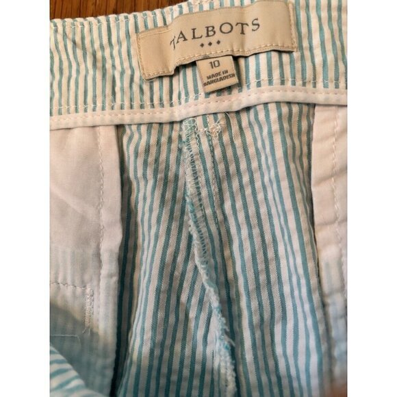 Talbots Womens Size 10 Green White Stripe Capri Pants Seersucker - Picture 5 of 5